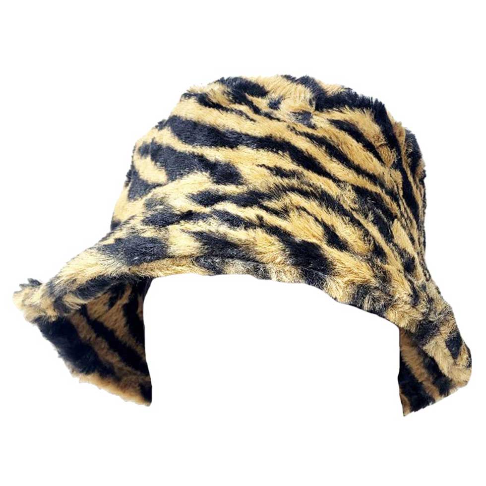 Brown Tiger Print Faux Fur Bucket Hat, is an eye-catching accessory that gives your look a unique edge. Crafted with faux fur fabric and featuring a tiger print design, this hat is sure to stand out in any outfit. Enjoy the warmth and style provided by this fashionable piece. Perfect winter gift for animal lovers.