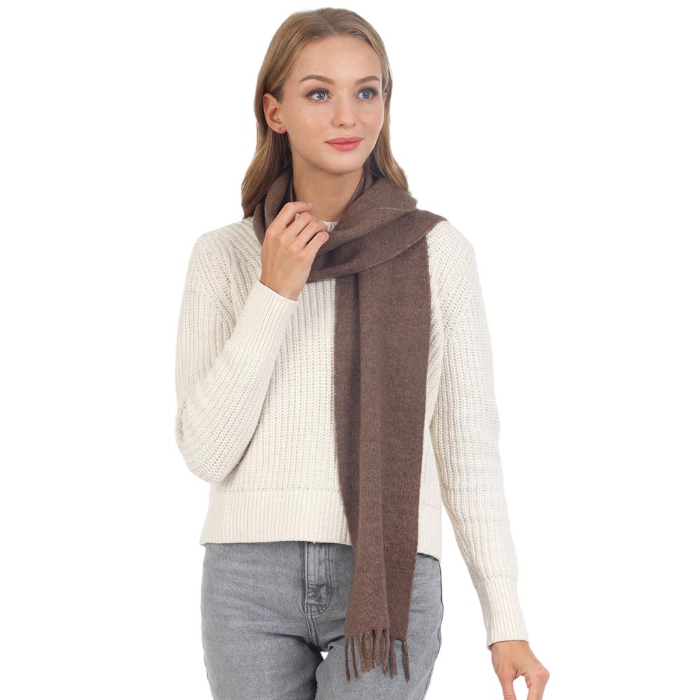 Brown Long Scarf With Fringe Winter Scarf Brown Knit Scarf 