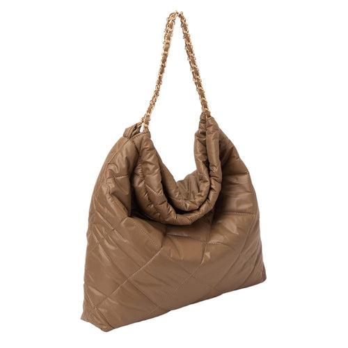 Bolso de hombro acolchado con correa de metal ajustable - Marrón