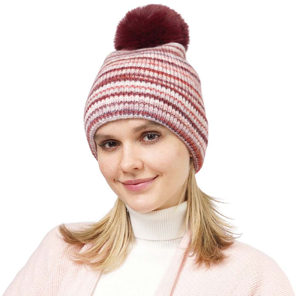 Burgundy Multi Colored Pom Pom Beanie Hat, wear this beautiful beanie hat with any ensemble for the perfect finish before running out the door into the cool air. An awesome winter gift accessory and the perfect gift item for Birthdays, Christmas, Stocking stuffers, Secret Santa, holidays, anniversaries, Valentine's Day, etc.
