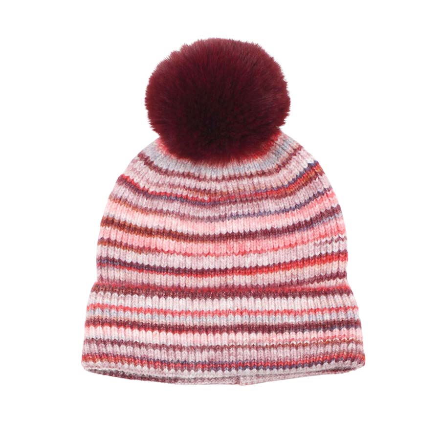 Burgundy Multi Colored Pom Pom Beanie Hat, wear this beautiful beanie hat with any ensemble for the perfect finish before running out the door into the cool air. An awesome winter gift accessory and the perfect gift item for Birthdays, Christmas, Stocking stuffers, Secret Santa, holidays, anniversaries, Valentine's Day, etc.