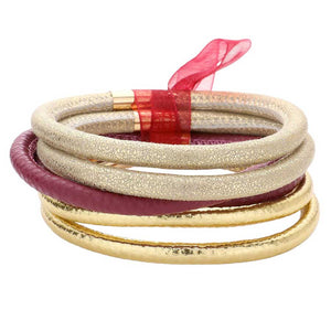 Burgundy 6pcs Faux Leather Tube Bangle Bracelets, offers a stylish, yet affordable way to add a touch of fashion and elegance to any look. Crafted with quality materials, these bracelets are durable and designed to last. Perfect for accessorizing any outfit, these faux leather bangle bracelets will add a unique touch of class.