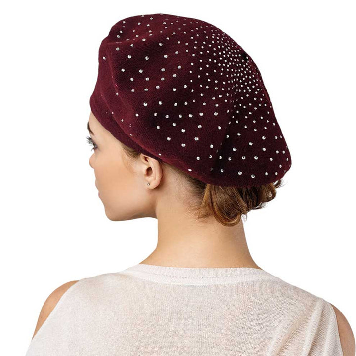 Burgundy Bling Solid Beret Hat, stay fashionable in any season with this stylish beret hat. Get stylish with this one-of-a-kind piece today! This is the perfect hat for any stylish outfit or winter dress. Perfect gift item for Birthdays, Christmas, Stocking stuffers, holidays, anniversaries, Valentine's Day, etc.