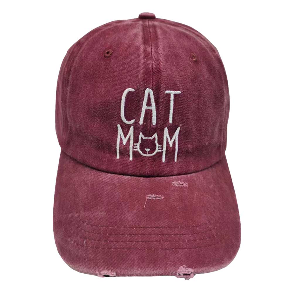 Burgundy Cat Mom Message Baseball Cap, show your love for cats and your mom with this baseball cap. This classic cat mom message cap is perfect for everyday outings and show off your unique style and love for cats! It's an excellent gift for your friends, family, or loved ones who love cats most.