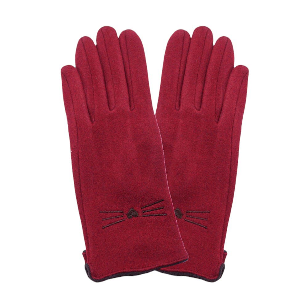 Burgundy-Cat Pointed Faux Suede Smart Touch Gloves, keep your hands warm and stylish while using your smartphone. Made with faux suede, they provide a comfortable fit and a cute cat design. Stay connected and fashionable this winter. It is an incomparable gift to the one you love the most.