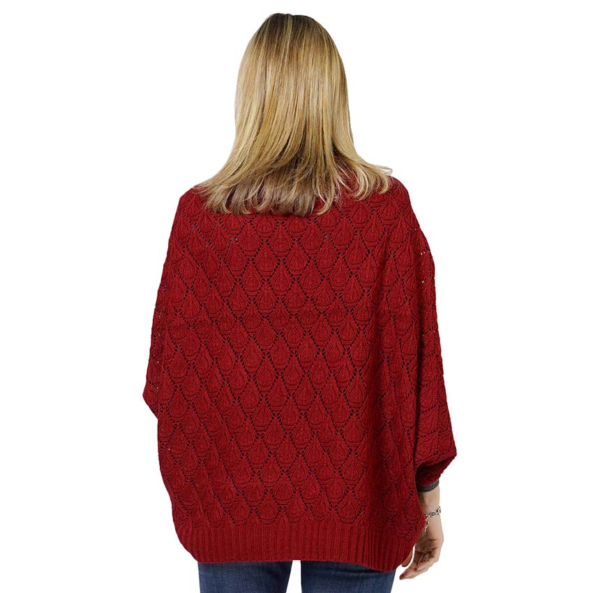 Burgundy Diamond Knit Shrug Vest, with the latest trend in ladies' outfit cover-up! The high-quality poncho is soft and comfortable. Stay protected from the chilly weather while taking your elegant looks to a whole new level with an eye-catching, luxurious casual outfit for women! A fantastic gift for your friends or family.