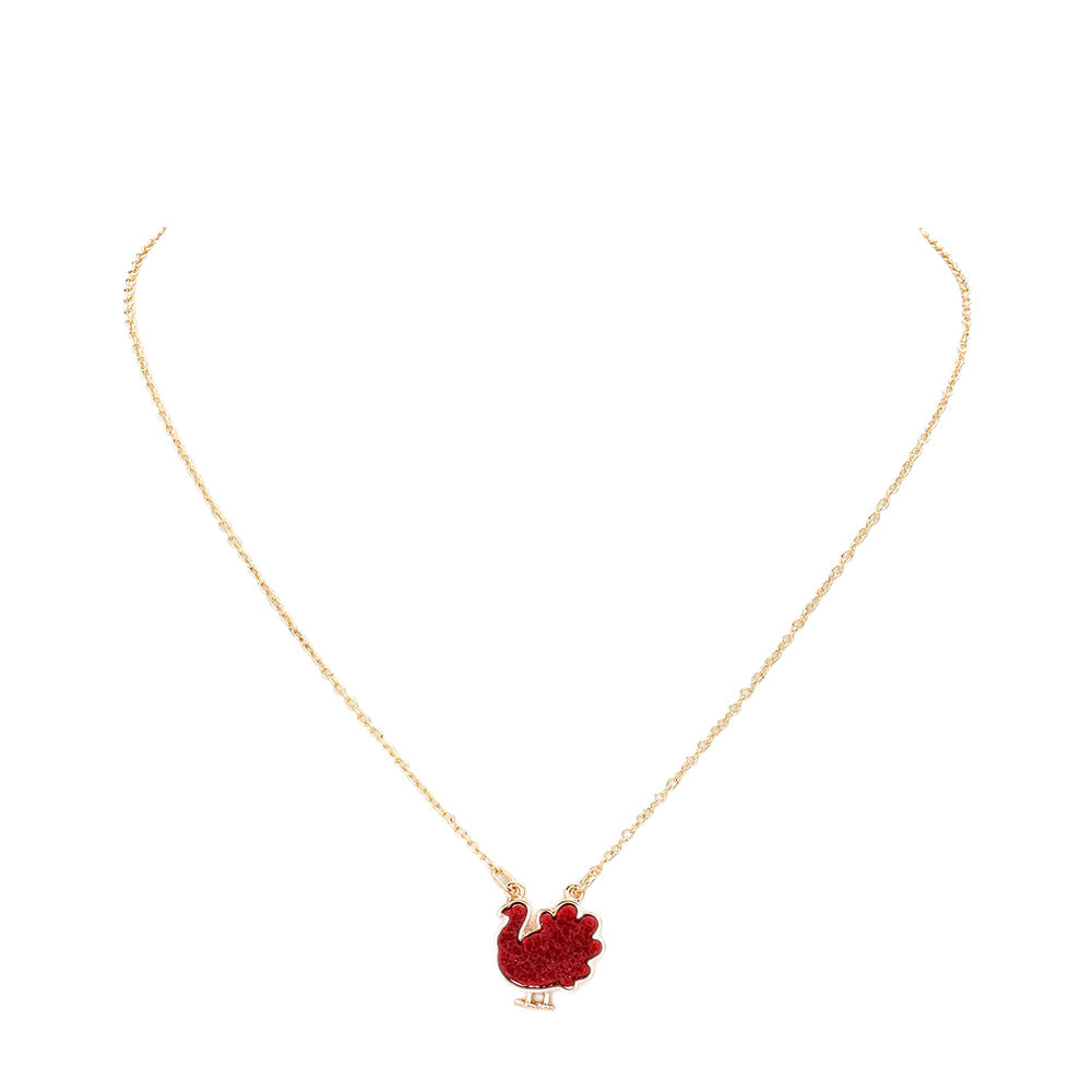 Burgundy Druzy Turkey Pendant Necklace, is beautifully designed with an animal theme that will make a glowing touch on everyone. This beautiful necklace is the ultimate representation of your class & beauty. Perfect gift accessory for especially Thanksgiving to your friends, family, and the persons you love and care about.