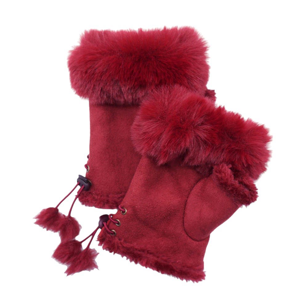 Burgundy Faux Fur Trim Fingerless Gloves, Stay warm and stylish with our stylish winter gloves. These gloves provide the perfect balance of fashion and function, allowing you to keep your hands warm while still being able to use your fingers. The faux fur trim adds a touch of luxury, a must-have accessory for any winter outfit.