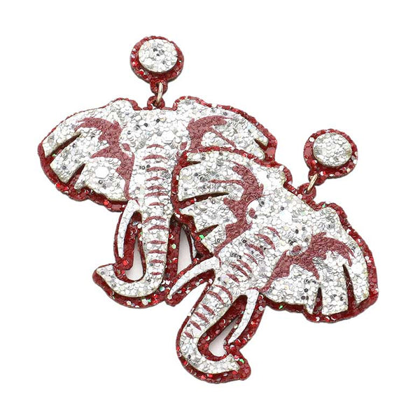 Burgundy Game Day Glittered Elephant Dangle Earrings, put on a color to complete your ensemble with an animal elephant theme. These fun and sporty earrings are perfect for the sports lover in your life. Beautifully crafted design adds a gorgeous glow to any outfit. Perfect gift for a game day, and also for any fan.