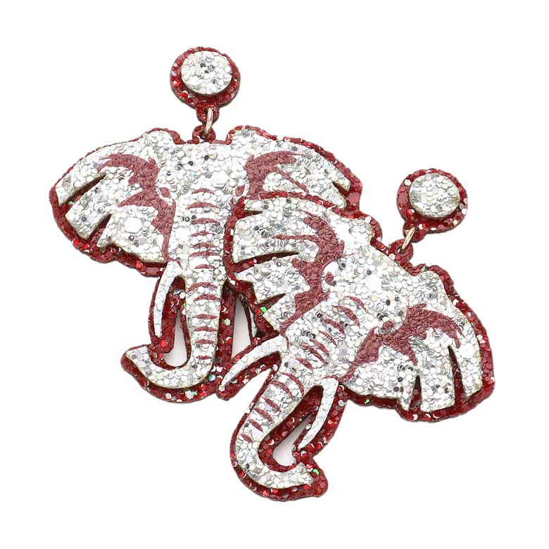 Burgundy Game Day Glittered Elephant Dangle Earrings, put on a color to complete your ensemble with an animal elephant theme. These fun and sporty earrings are perfect for the sports lover in your life. Beautifully crafted design adds a gorgeous glow to any outfit. Perfect gift for a game day, and also for any fan.