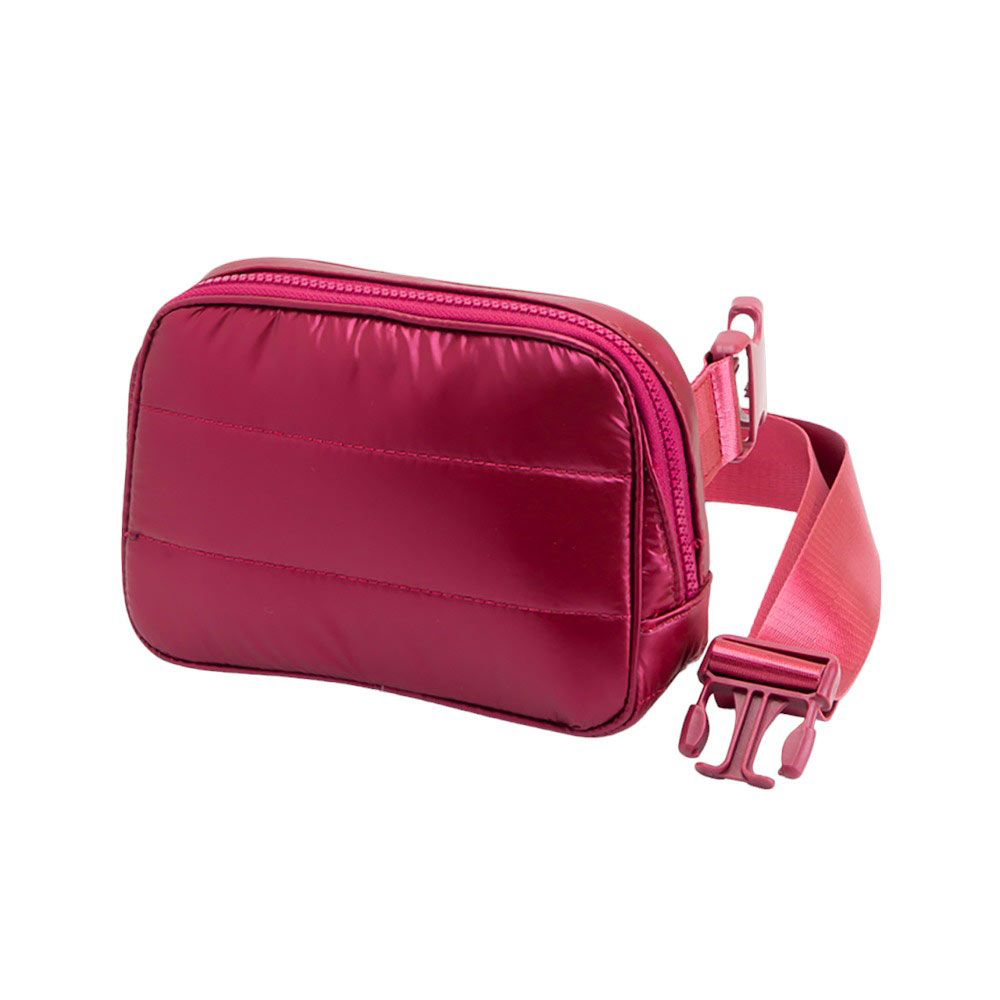 Burgundy Puffer Rectangle Sling Bag Fanny Bag Belt Bag, this stylish is bag made from durable material to ensure maximum protection and comfort. It features a fashionable design with adjustable straps, and secure buckle closure ensuring your valuables are safe and secure. The perfect accessory for any occasion, shopping, etc.