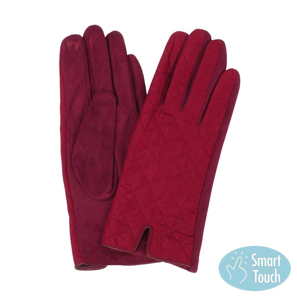 Burgundy Quilted Touch Smart Gloves, give your look so much more eye-catching and feel so comfortable with the beautiful quilted design and embellishment. These warm gloves will allow you to use your electronic device with ease. Perfect gift accessory for this winter. Stay cozy and warm.
