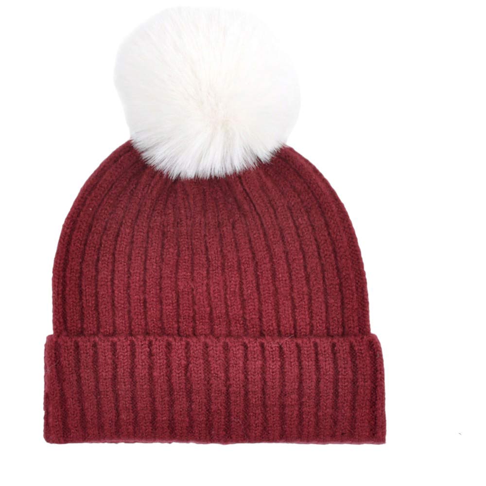 Burgundy-Solid Color Pom Pom Two Tone Beanie Hat, Made from high-quality materials, this hat features a soft and cozy pom pom detail and a two-tone design. Perfect for any cold weather outfit,this hat is a must-have for your winter wardrobe.Ideal for travelers who are on vacation or just spending some time in the great outdoors