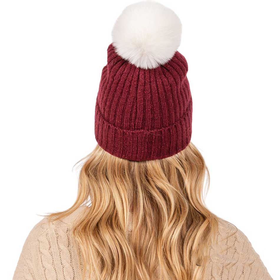 Burgundy-Solid Color Pom Pom Two Tone Beanie Hat, Made from high-quality materials, this hat features a soft and cozy pom pom detail and a two-tone design. Perfect for any cold weather outfit,this hat is a must-have for your winter wardrobe.Ideal for travelers who are on vacation or just spending some time in the great outdoors