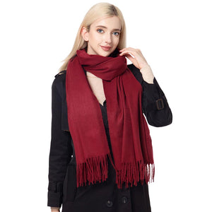 Burgundy Solid Oblong Scarf, delicate, warm, on-trend & fabulous, a luxe addition to any cold-weather ensemble. This scarf combines great fall style with comfort and warmth. It's a perfect weight and can be worn to complement your outfit or with your favorite fall jacket. Perfect gift for birthdays, holidays, or any occasion.