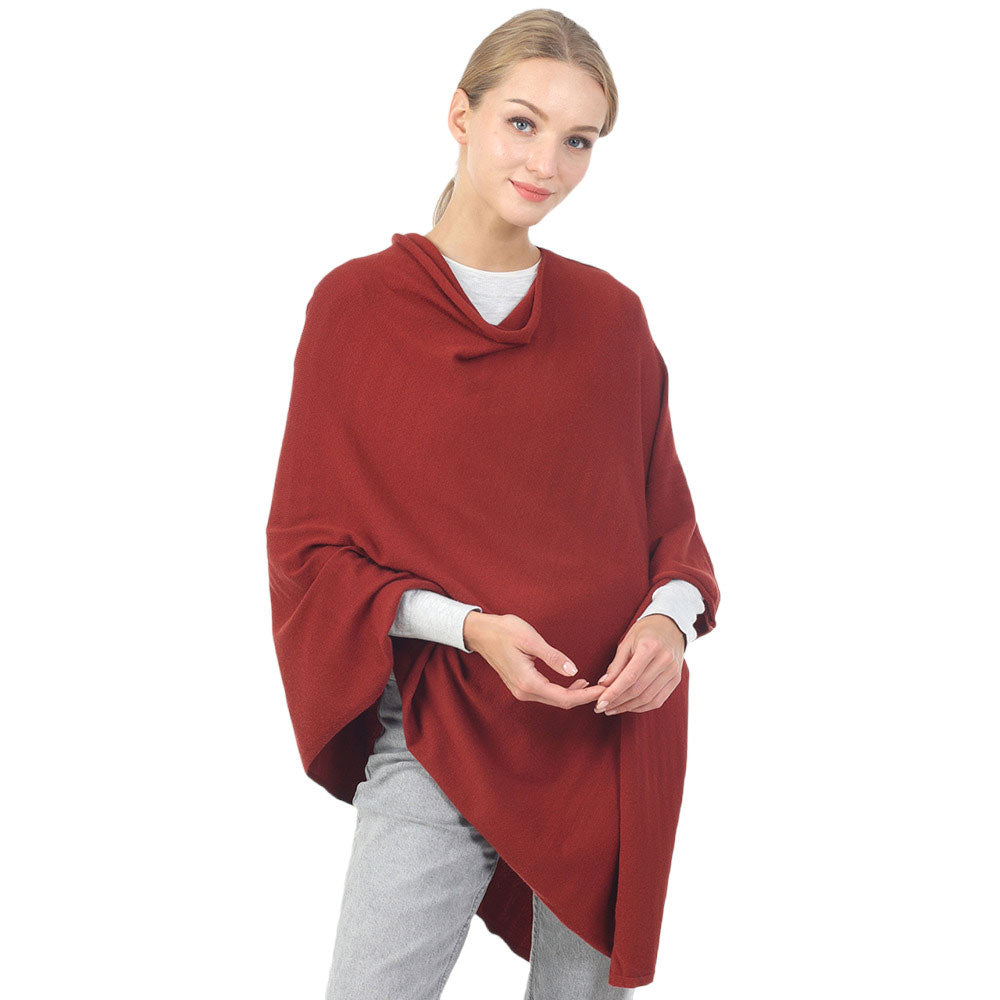 Burgundy Solid Poncho, with the latest trend in ladies' outfit cover-up! the high-quality knit solid poncho is soft, comfortable, and warm but lightweight. It's perfect for your daily, casual, party, evening, vacation, and other special events outfits. A fantastic gift for your friends or family.