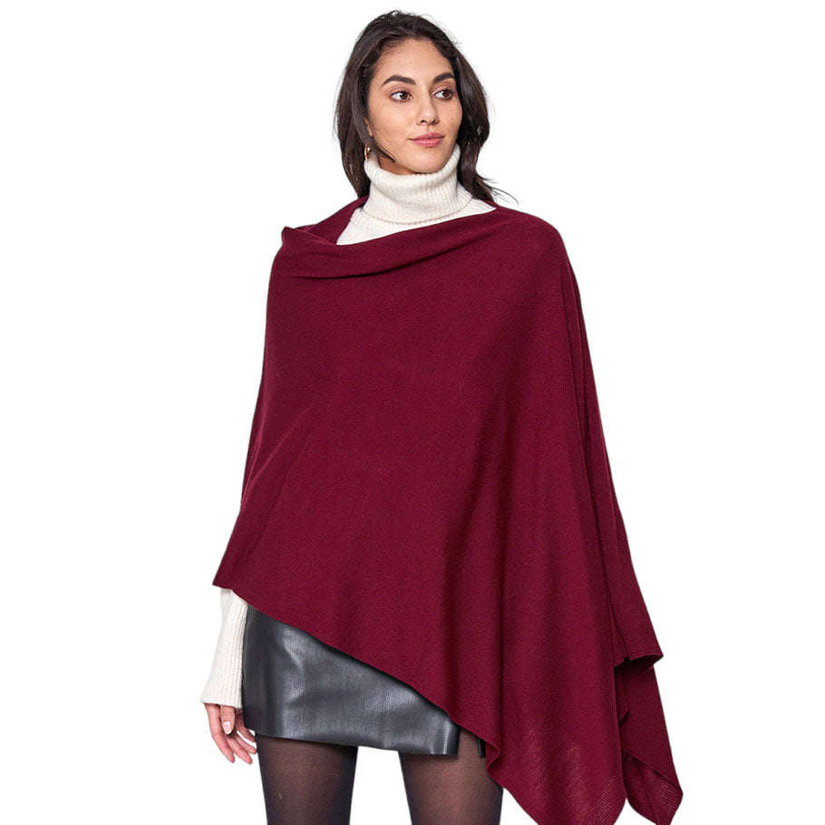 Burgundy Solid Scarf Poncho, with the latest trend in ladies' outfit cover-up! The high-quality poncho is soft, comfortable, and warm but lightweight. It's perfect for your daily, casual, party, evening, vacation, and other special events outfits. A fantastic gift for your friends or family.