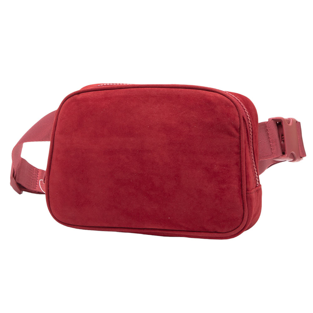 Burgundy Solid Sling Bag Fanny Pack Velvet Belt Bag, is the perfect accessory for any occasion. Featuring a high-quality velvet material construction, this bag is lightweight and durable, making it a great choice for everyday wear. Ideal gift for young adults, traveler friends, family members, co-workers, or yourself.