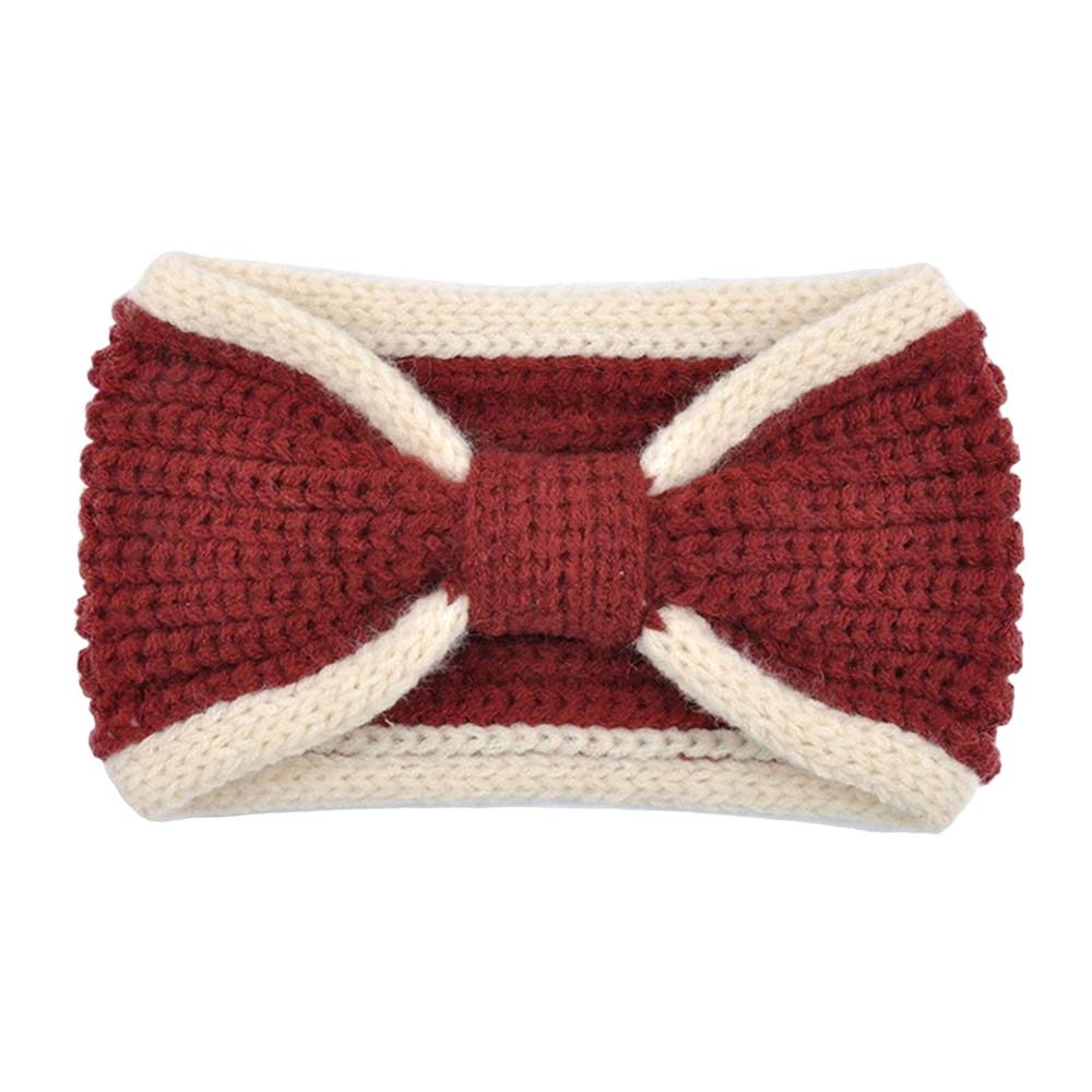 Burgundy Two Tone Knit Bow Earmuff Headband, This will shield your ears from cold winter weather ensuring all-day comfort. An awesome winter gift accessory and the perfect gift item for Birthdays, Christmas, Stocking stuffers, Secret Santa, holidays, anniversaries, Valentine's Day, etc. Stay warm & trendy!