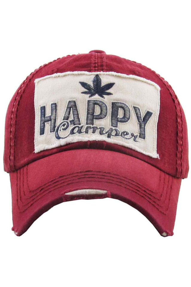Burgundy The HAPPY CAMPER Leaf Baseball Cap features a fun leaf graphic that adds a relaxed, outdoor-inspired touch to your casual look. Designed for everyday comfort, it offers a classic fit that’s perfect for travel, weekends, and laid-back adventures.