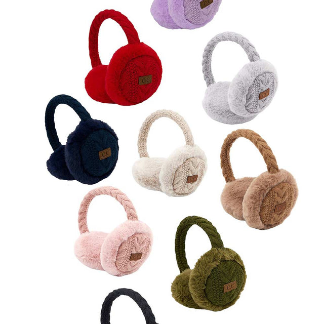 C.C Women's Cable Knit Faux Fur Earmuff