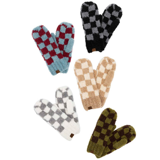 C.C Checkered Pattern Boucle Mittens - Mittens