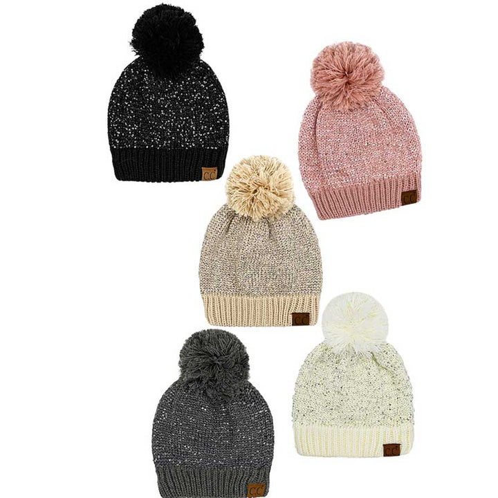 C.C Sequin Cuff Pom Pom Beanie Hat, Stay warm and stylish even during the coldest days with this. This hat is made with durable materials for long-lasting comfort and features a cozy and fashionable pom pom on the top. The added sequin cuff adds a glamorous touch to the classic beanie style. Perfect winter gift idea.