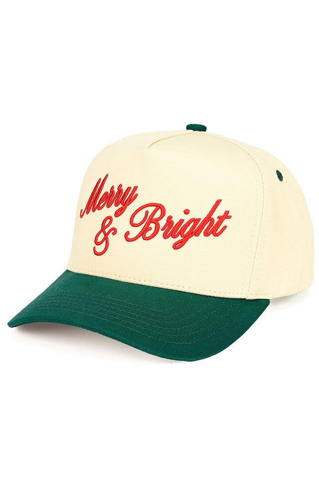 Dark Green The C.C Merry &amp; Bright Letter Two-Tone Trucker Cap features a festive “Merry &amp; Bright” letter design with a stylish two-tone color combination for a cheerful, seasonal look. Designed with a breathable mesh back and adjustable snap closure, it offers lightweight comfort and a customizable fit for everyday wear.
