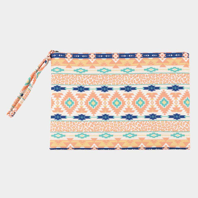 Madeline Love Coral Leopard Tribal Pattern Pouch Clutch Bag - Bags & Wallets