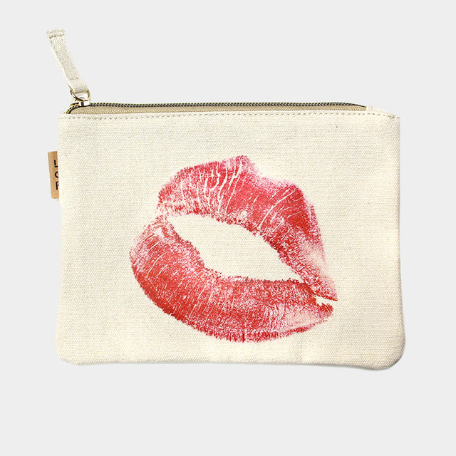 Madeline Love Ivory Lips Printed Cotton Canvas Eco Pouch Bag - Bags & Wallets