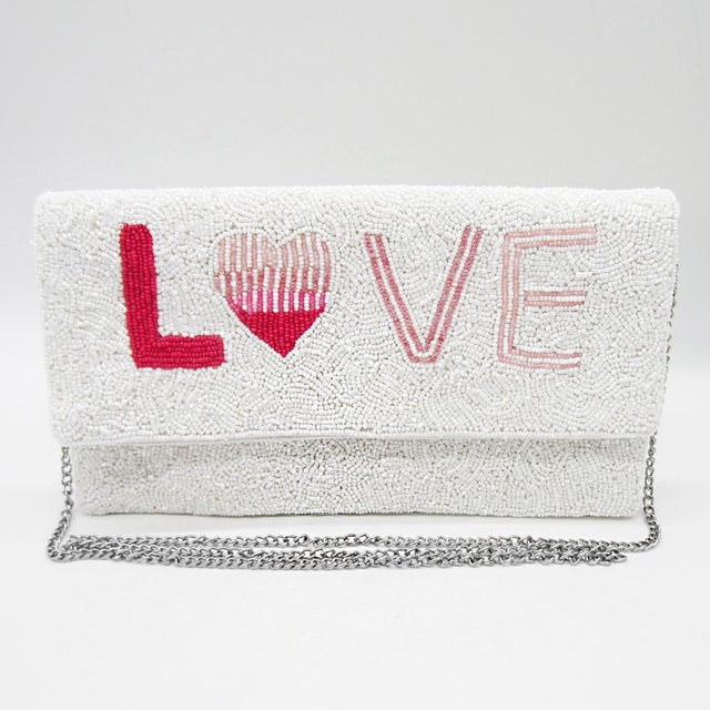 Love Message Seed Beaded Clutch / Crossbody Bag - White - Crossbody Bags