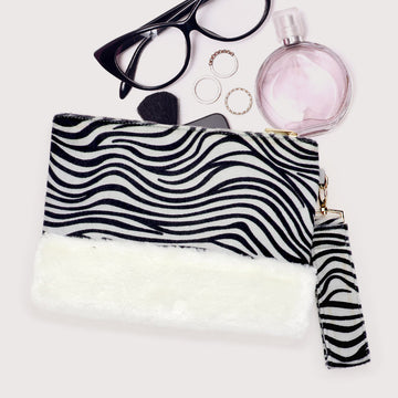 Madeline Love White Zebra Animal Print Fur Clutch Bag - Bags & Wallets