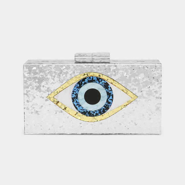 Madeline Love Silver Glittered Evil Eye Clutch Crossbody Bag - Bags & Wallets