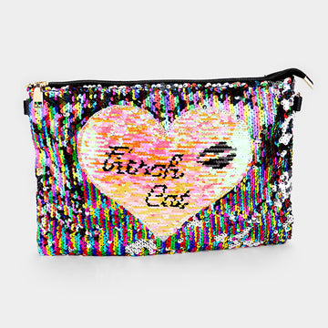 Madeline Love Multi, Pink Sequin Heart Crossbody Clutch Bag - Bags & Wallets