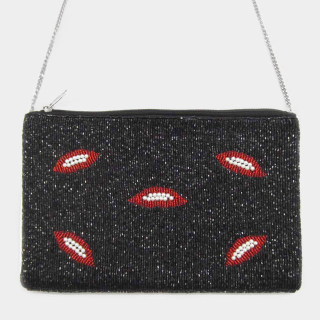 Madeline Love Black Lip Detail Crossbody / Clutch Bag - Bags & Wallets