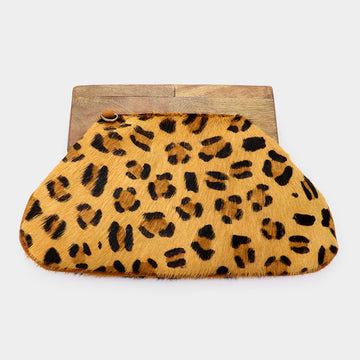 Madeline Love Leopard Leopard Patterned Wood Closure Wide Clutch / Crossbody Bag - Bags & Wallets