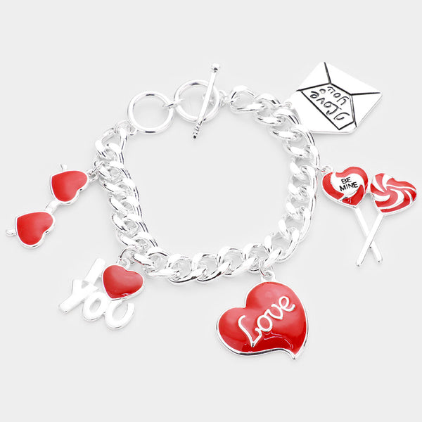 I Love You Heart Charm Toggle Bracelet