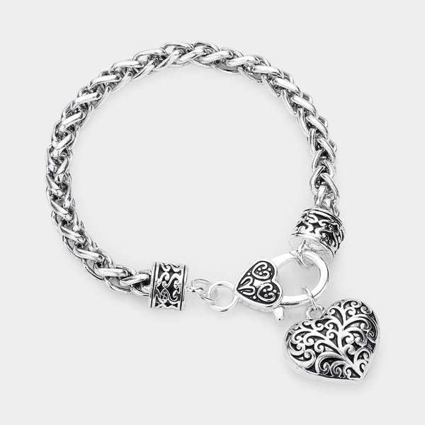 Antique Metal Heart Charm Bracelet