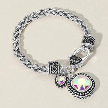 Madeline Love AB, Antique Silver Square Heart Stone Charm Bracelet - Bracelets