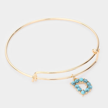 Madeline Love Gold -D- Turquoise Embellished Initial Monogram Charm Bracelet - Bracelets