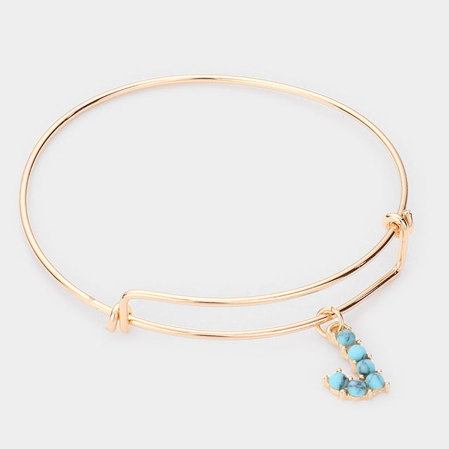 Madeline Love Gold -J- Turquoise Embellished Initial Monogram Charm Bracelet - Bracelets