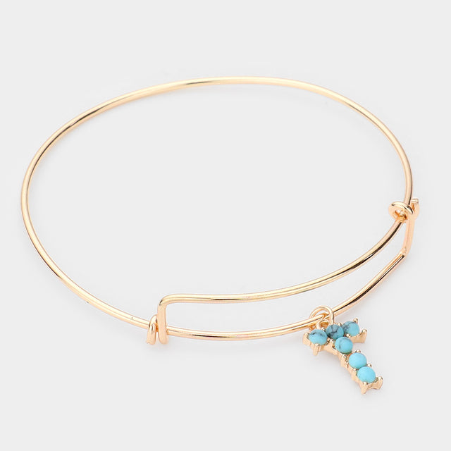 Madeline Love Gold -T- Turquoise Embellished Initial Monogram Charm Bracelet - Bracelets