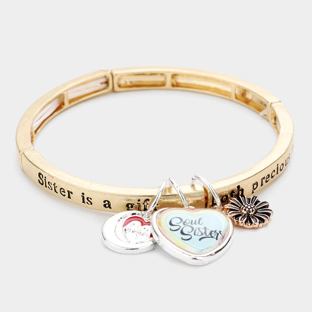 Madeline Love Three Tone Sister is a gift, both precious and rare...Message Charm Stretch Bracelet - Bracelets
