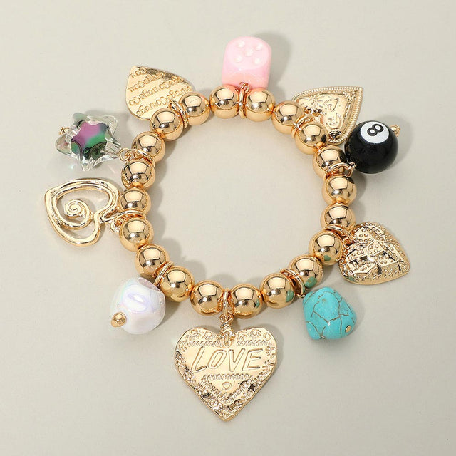Madeline Love Gold Love Heart Star Charm Beaded Stretch Bracelet - Bracelets