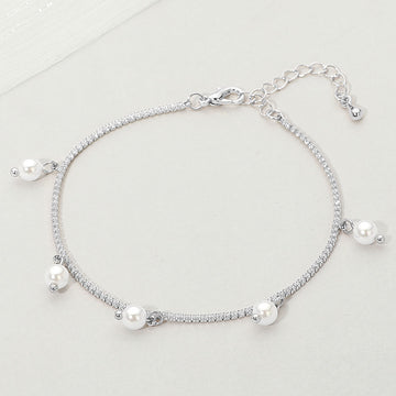 Madeline Love Cream, Silver Pearl Charm Station Bracelet - Bracelets
