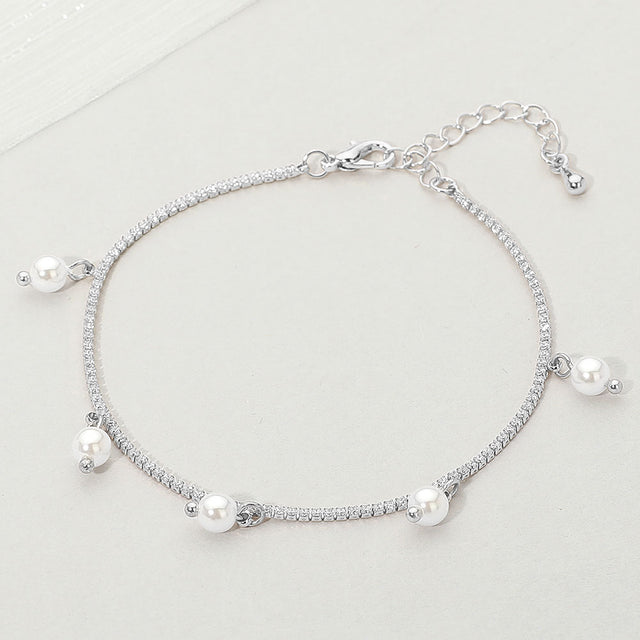 Madeline Love Cream, Silver Pearl Charm Station Bracelet - Bracelets