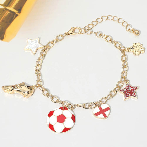 England Soccer Ball Shoe Star Charm Station Bracelet - Red, White