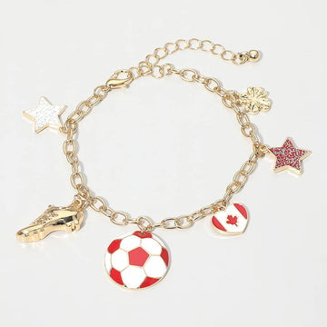 Madeline Love Red, White Canada Soccer Ball Shoe Star Charm Station Bracelet - Bracelets