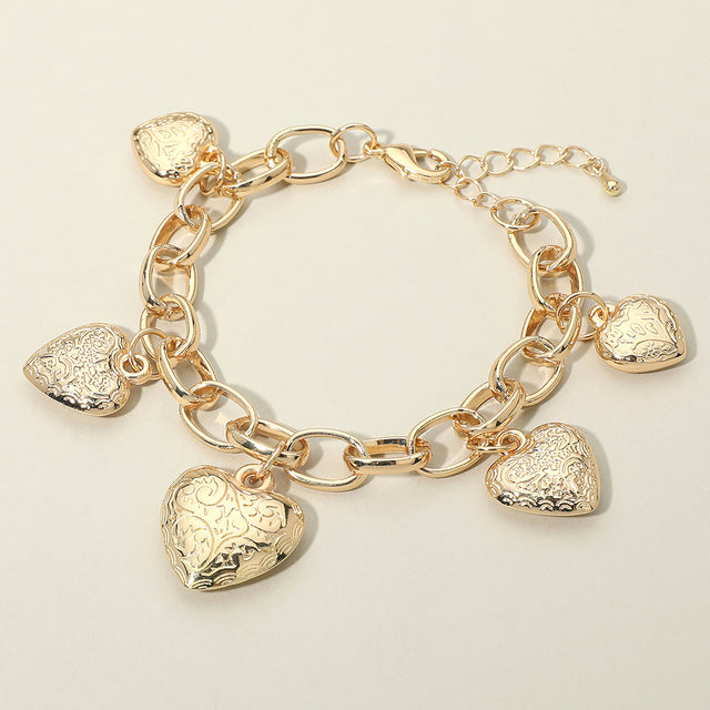 Madeline Love Gold Chunky Heart Charm Station Chain Bracelet - Bracelets