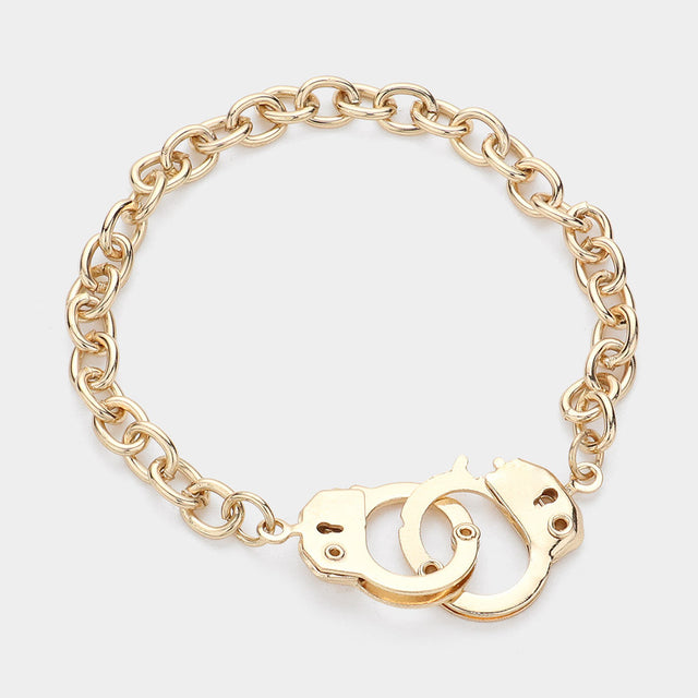 Madeline Love Gold Handcuffs Charm Metal Link Toggle Bracelet - Bracelets